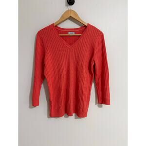 Women's Medium Izod Coral Cable Knit 100% Cotton Sweater Fisherman Cottage Fairy